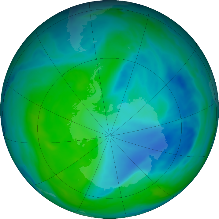 Antarctic ozone map for 22 December 2021
